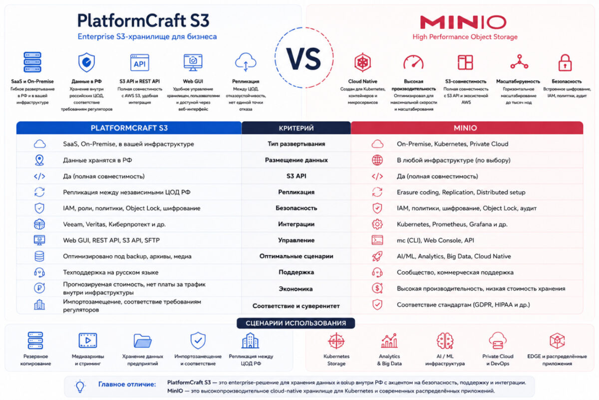 Сравнение PlatformCraft и MinIO